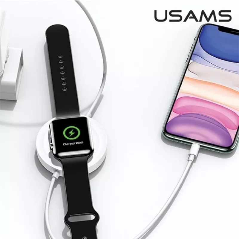 USAMS US-CC096 Cargador inalámbrico Qi 10W con cable Lightning - Negro