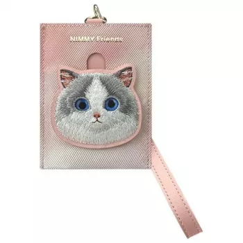 NIMMY Big Eyed Pet 2.0 tarjetero monedero de gato rosa de piel PU con 6 compartimentos para tarjetas, monedero y cremallera