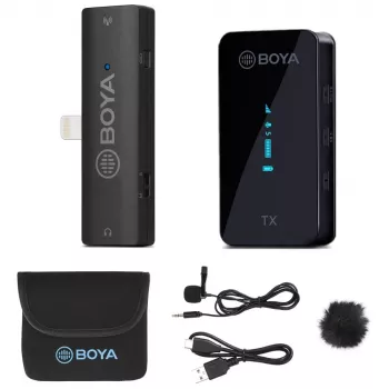 BOYA BY-XM6-S3 sistema de micrófono inalámbrico de doble canal 2,4GHz para dispositivos iOS con conector Lightning