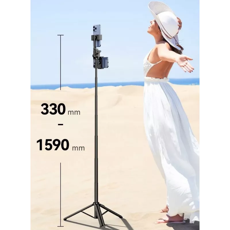 ULANZI MT-70 palo selfie monopié trípode de aluminio de 5 secciones con mando Bluetooth extraíble, doble soporte para teléfono y rosca de 1/4