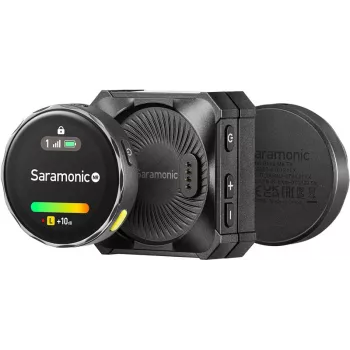 Saramonic BLINKME B2 Sistema de micrófono inalámbrico para 2 personas con pantalla táctil, grabación integrada y estuche de carga