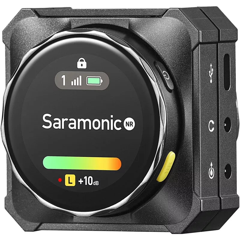 Saramonic BLINKME B2 Sistema de micrófono inalámbrico para 2 personas con pantalla táctil, grabación integrada y estuche de carga