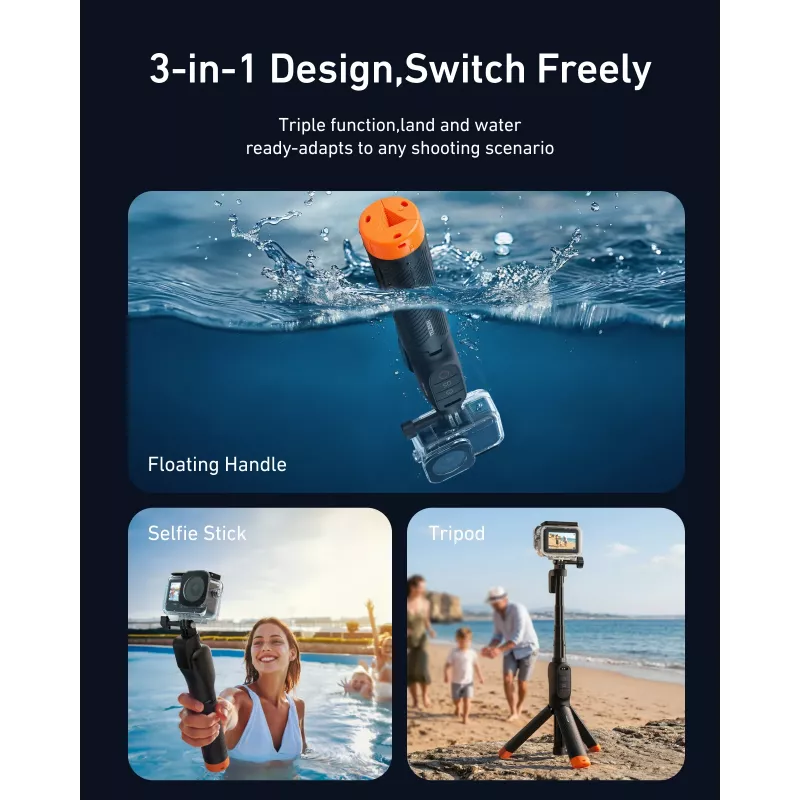 TELESIN Palo selfie sumergible con mando a distancia para cámaras DJI Osmo Action, 15m IPX8, extensible hasta 60cm, negro