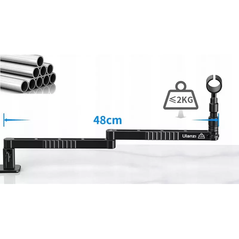 ULANZI LS26 soporte de micrófono con brazo articulado y pinza de mesa, alcance 750 mm, aleación de aluminio, negro