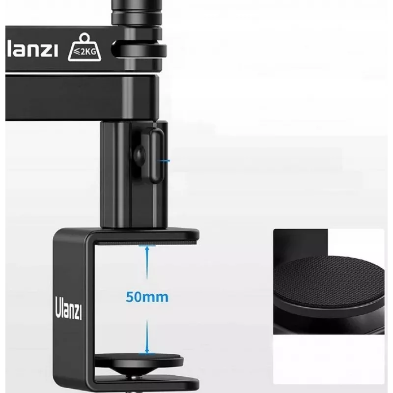 ULANZI LS26 soporte de micrófono con brazo articulado y pinza de mesa, alcance 750 mm, aleación de aluminio, negro