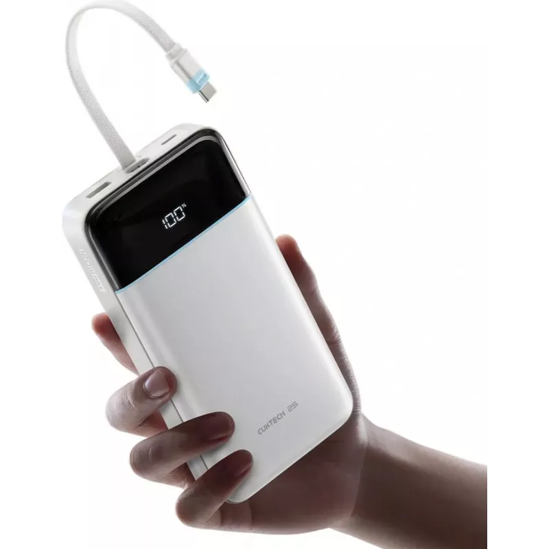 CUKTECH LPB252N batería externa 120W 25000mAh con cable USB-C integrado - blanca