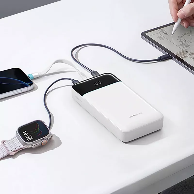 CUKTECH LPB252N batería externa 120W 25000mAh con cable USB-C integrado - blanca