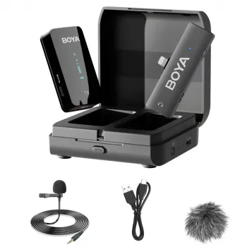 BOYA BY-XM6-K3 Sistema de micrófono lavalier inalámbrico de 2,4-GHz para dispositivos iOS con conector Lightning