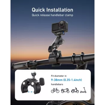 TELESIN Magic Arm Clamp Mount para DJI Osmo Action 5 Pro/4/3, Osmo 360, GoPro, Insta360 – S3-HBM-14-TDJ