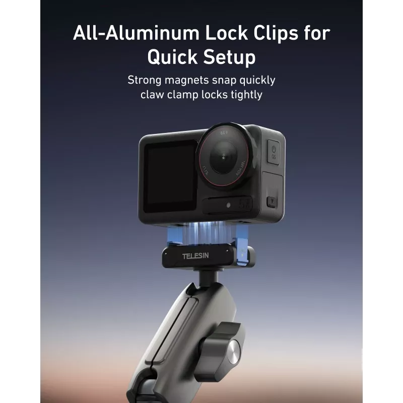 TELESIN Magic Arm Clamp Mount para DJI Osmo Action 5 Pro/4/3, Osmo 360, GoPro, Insta360 – S3-HBM-14-TDJ