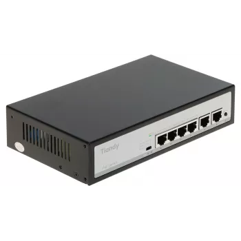 Tiandy TC-P3S06 Switch PoE de 4 puertos con 2 puertos uplink, presupuesto 65W, IEEE 802.3af/at, no gestionado, montaje en escritorio/pared