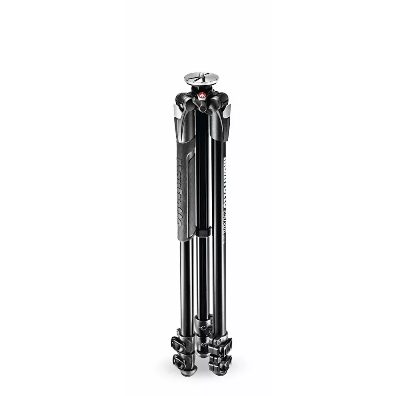 Manfrotto 290 Xtra trípode de aluminio con patas de 3 secciones extensibles, rótula de 3 movimientos no incluida, negro, MT290XTA3