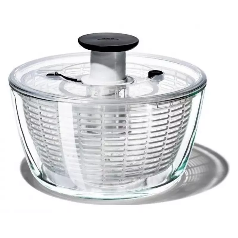 OXO Good Grips 11262700 Centrifugadora de ensaladas de vidrio 2 en 1, transparente