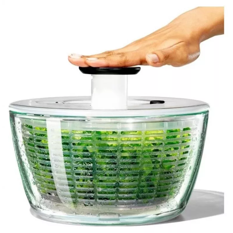 OXO Good Grips 11262700 Centrifugadora de ensaladas de vidrio 2 en 1, transparente
