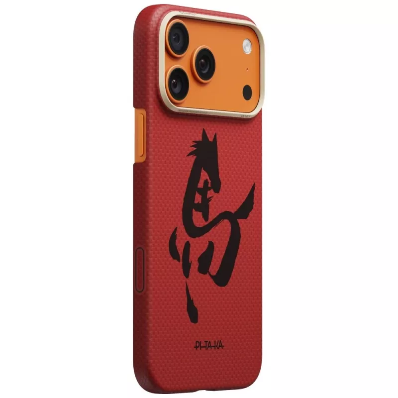 PITAKA Edge Case Ink Horse Painting para Apple iPhone 17 Pro – funda Snap-On de fibra de aramida zinnober con MagSafe