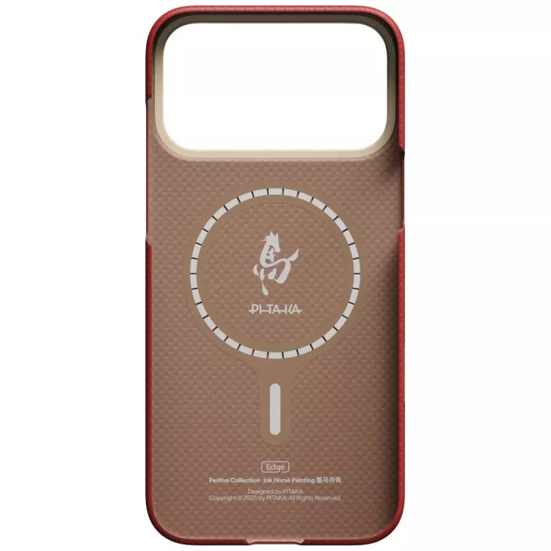 PITAKA Edge Case Ink Horse Painting para Apple iPhone 17 Pro – funda Snap-On de fibra de aramida zinnober con MagSafe