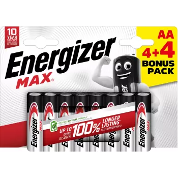 Energizer Max pilas alcalinas AA, 1,5 V, pack de 8 (4+4)