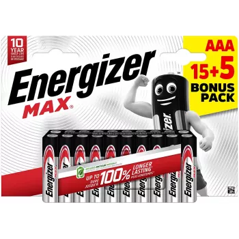 Energizer Max Micro pilas alcalinas AAA 1,5 V pack de 20 (E303349400)