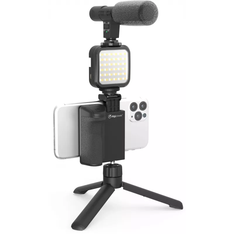 Set de empuñadura vlogging DigiPower DPS-VLG4 con luz LED y micrófono