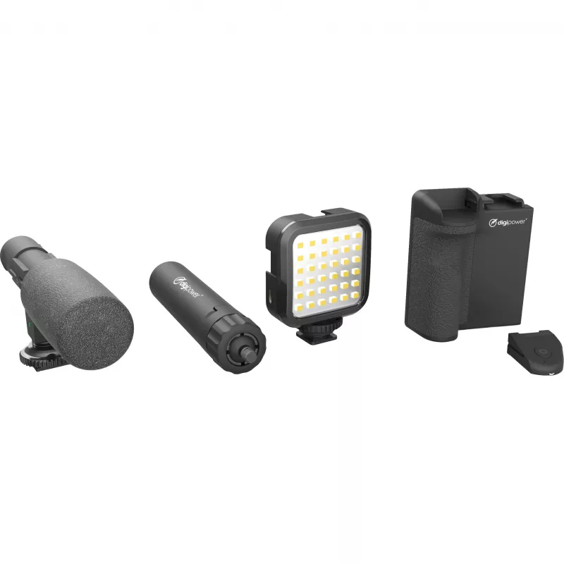 Set de empuñadura vlogging DigiPower DPS-VLG4 con luz LED y micrófono