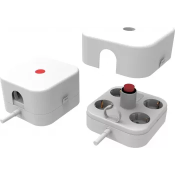 Regleta de enchufes VALUE de 4 tomas con interruptor y cubierta protectora desmontable, 1,5 m, blanco