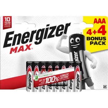 Energizer Max Pilas alcalinas AAA, 1,5 V, pack de 8 (4+4)