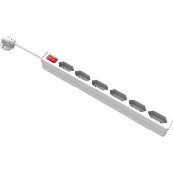 VALUE regleta de 6 tomas, enchufe europeo (2 polos), con interruptor, 1,5 m, blanca
