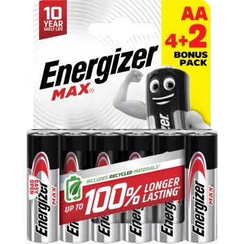 Energizer Max pilas alcalinas AA, 1,5 V, pack de 6 (4+2)