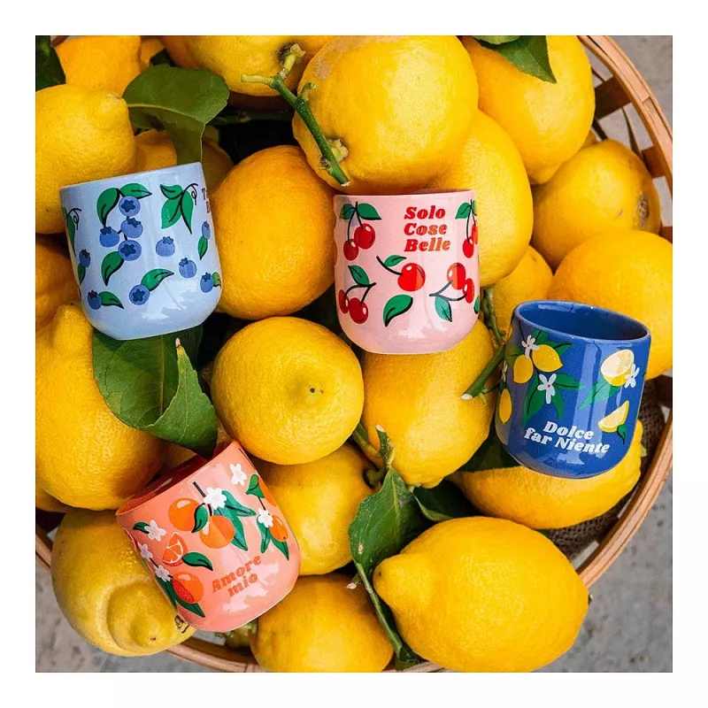 Bialetti Fruit Vibes Set de tazas de café de cerámica, 300 ml, Multicolor, apto para lavavajillas y microondas
