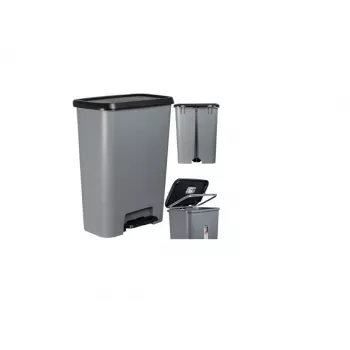 Curver Deco Bin 50L cubo de basura con pedal, cuerpo gris oscuro con tapa y pedal negros