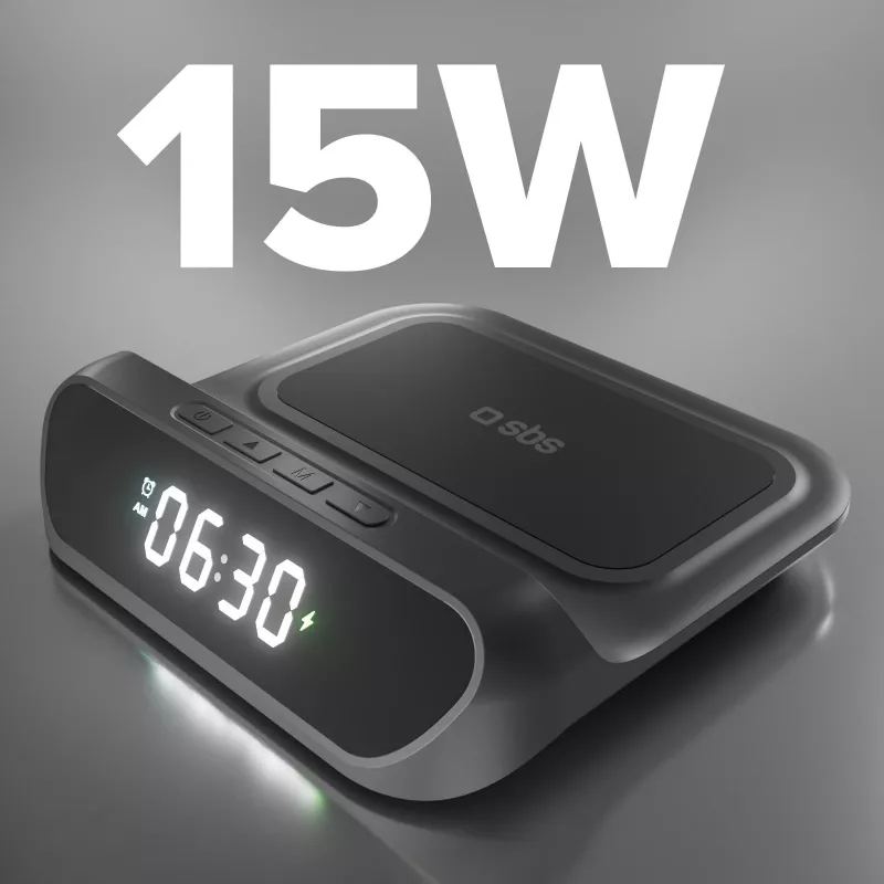 SBS despertador con cargador inalámbrico de 15 W (TEWIRCLOCK)