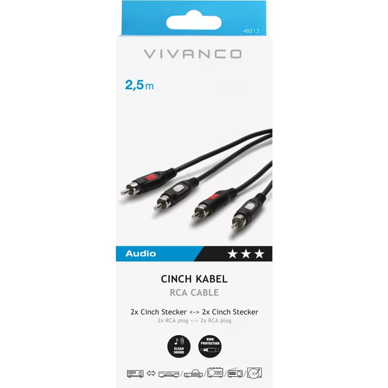 Vivanco cable de audio 2xRCA a 2xRCA 2,5 m (VVA2RCA25MMK)