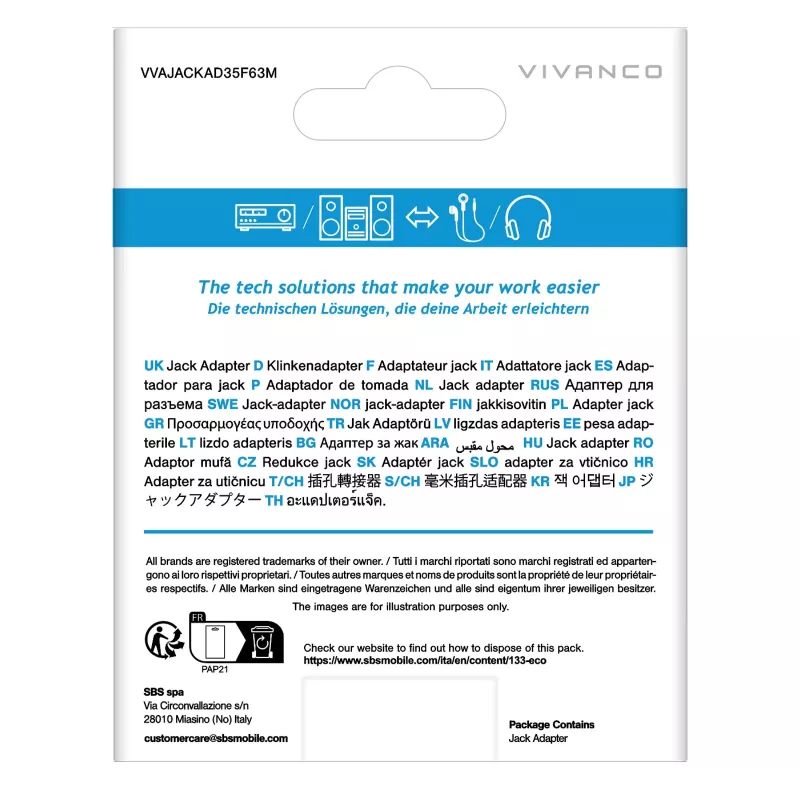 Vivanco VVAJACKAD35F63M Adaptador de jack de 3,5 mm (hembra a macho) Estéreo