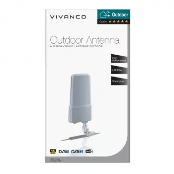 Vivanco VVANOUT42DBG Antena exterior activa para DAB/DAB+ y DVB-T/DVB-T2, 42 dB de ganancia, conector F, Negro/Gris