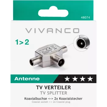 Vivanco distribuidor de antena de TV apantallado de 2 vías, toma coaxial a 2 conectores (VVANSHILD2M1F)