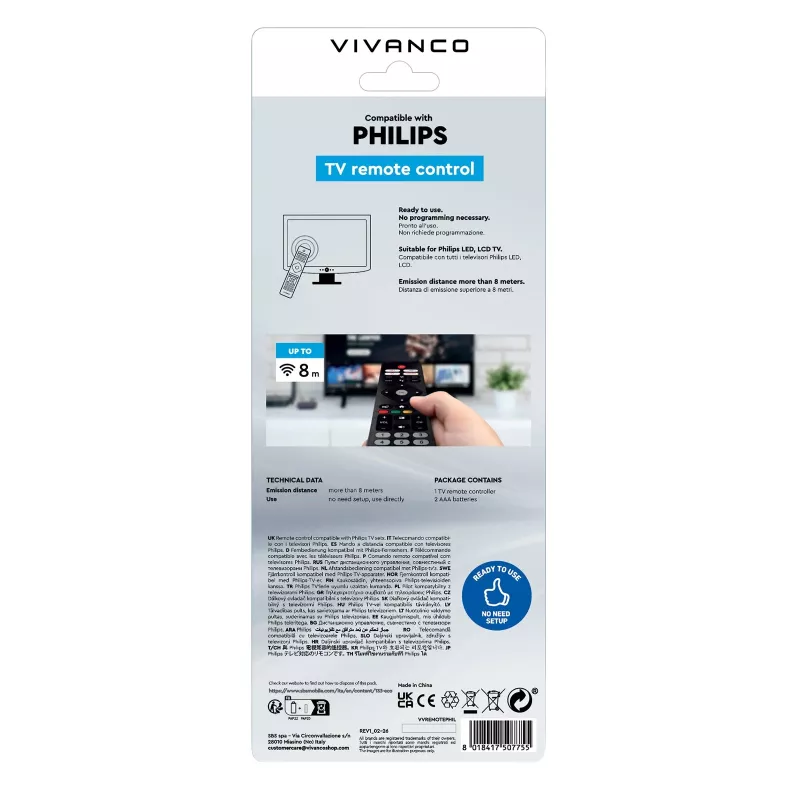 Vivanco VVREMOTEPHIL Mando a distancia universal para televisores Philips