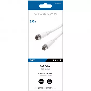 Vivanco VVSAT30MMNW Cable coaxial de satélite de 30 m, 75 Ohm, doble apantallamiento, blanco