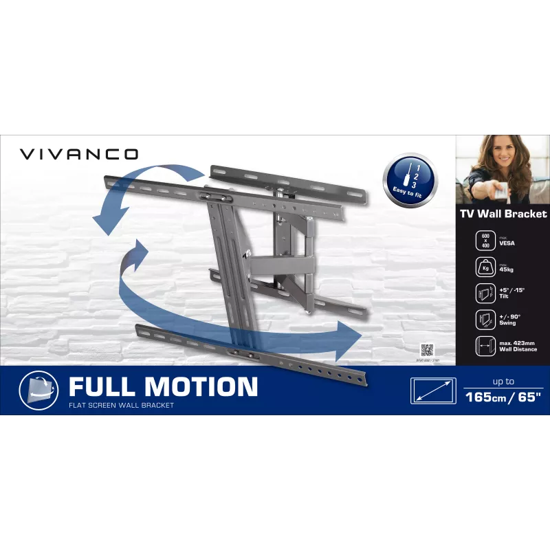 Vivanco soporte de pared de TV totalmente articulado 65 inch 45 kg (VVTVVESA60045XLOK)