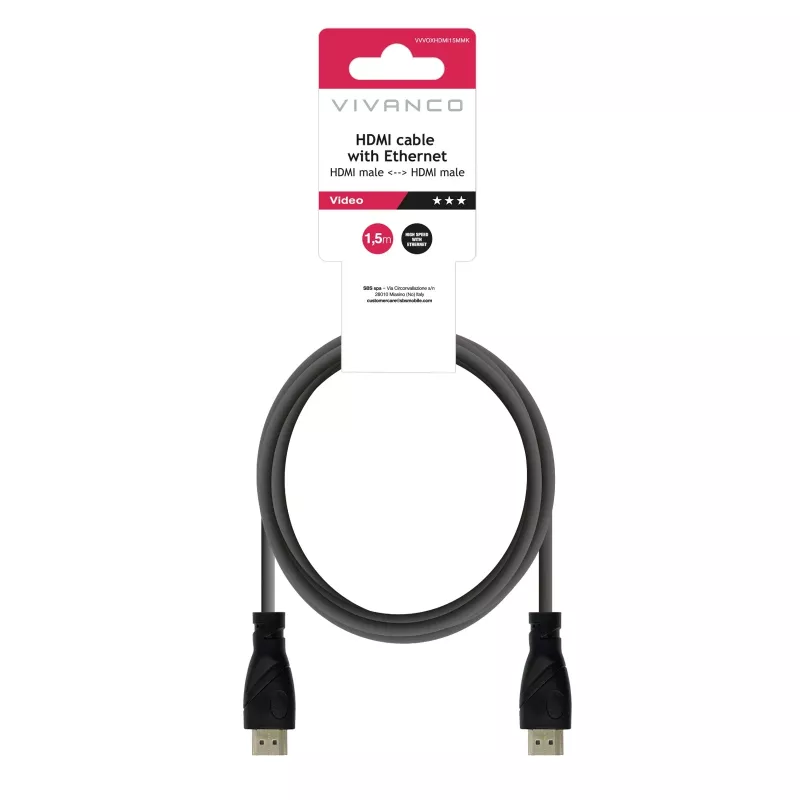 Vivanco VVVOXHDMI15MMK cable HDMI High Speed con Ethernet 1,5 m negro