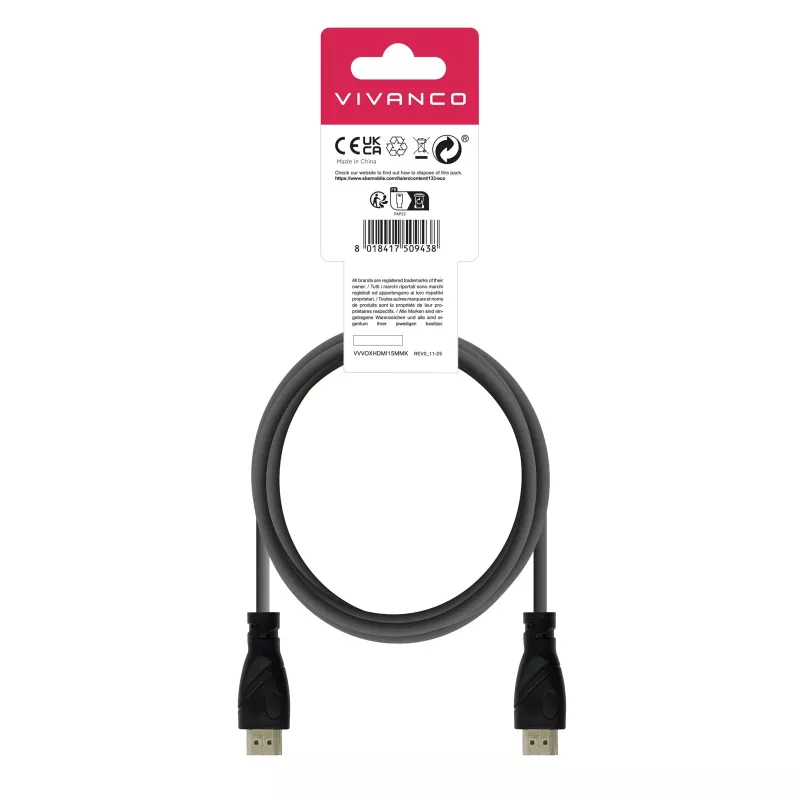 Vivanco VVVOXHDMI15MMK cable HDMI High Speed con Ethernet 1,5 m negro