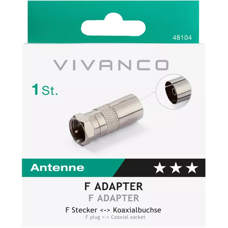 Vivanco adaptador de conector F a toma coaxial (VVSATCOAXSATMF)