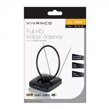 Vivanco VVTV2ANTCIRCLE antena interior para DVB-T/T2, DAB/DAB+ y radio FM, negro
