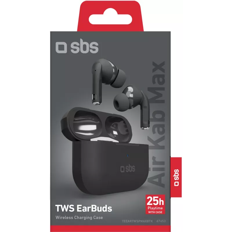 SBS Air Kab Max auriculares TWS con estuche de carga inalámbrica, negro (TEEARTWSPMAXBTK)