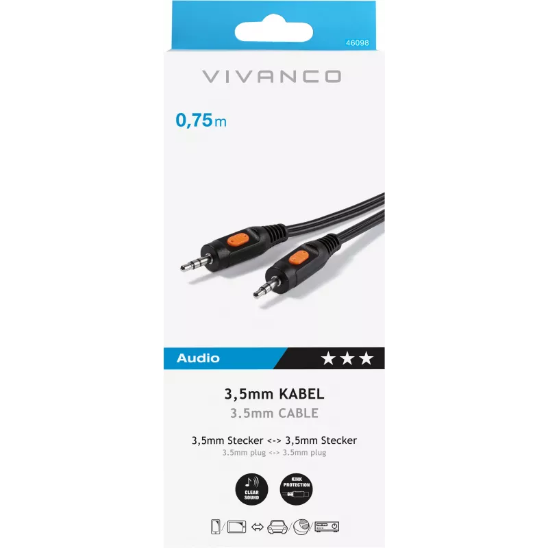 Vivanco cable de audio de 3,5 mm a 3,5 mm de 0,75 m (VVAJACK07MMK)