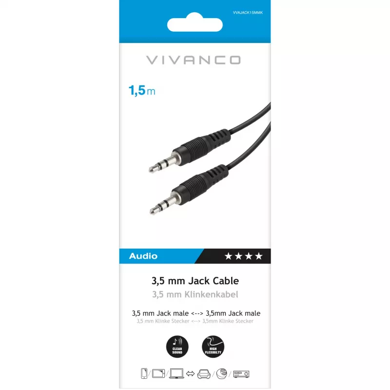 Vivanco cable de audio de 3,5 mm a 3,5 mm de 1,5 m (VVAJACK15MMK)
