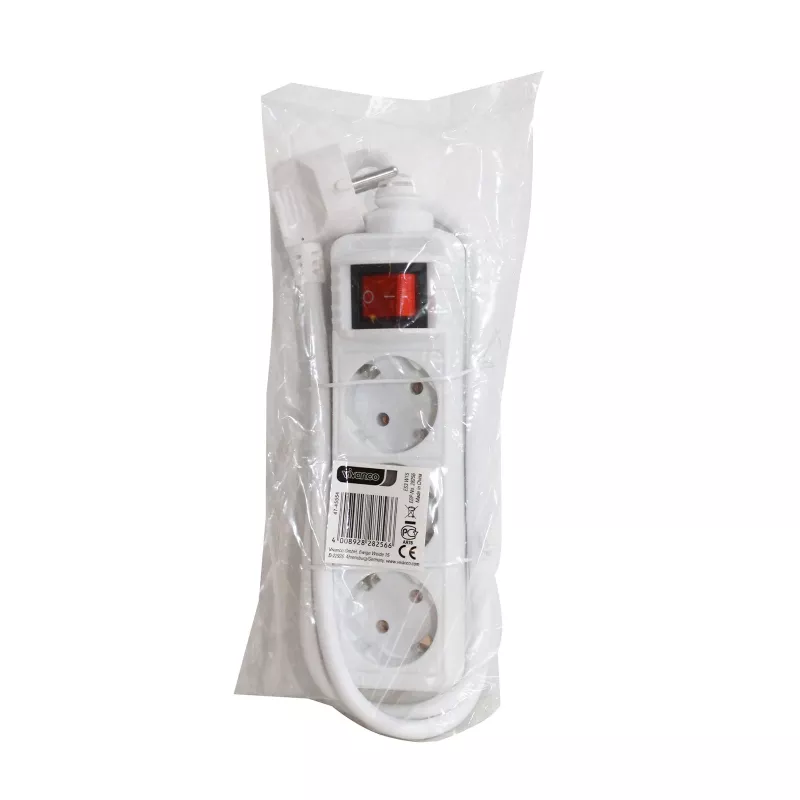 Vivanco VVELSTR3SCHSWWP regleta de enchufes 3 tomas Schuko con interruptor, cable de 1,5 m, blanca