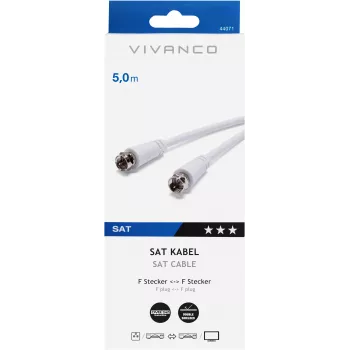 Vivanco VVSAT50MMW cable coaxial de 50 m para televisión por satélite, terrestre y por cable, 75 ohmios, apantallamiento clase B, blanco