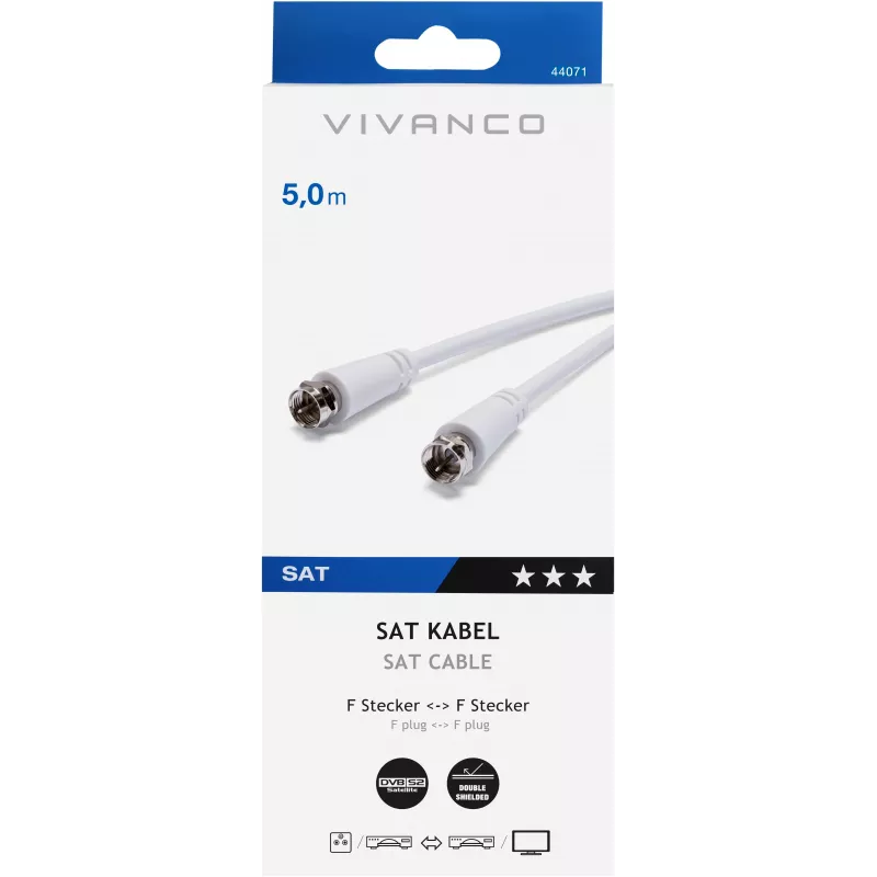 Vivanco cable SAT F de 5 m, blanco (VVSAT50MMW)