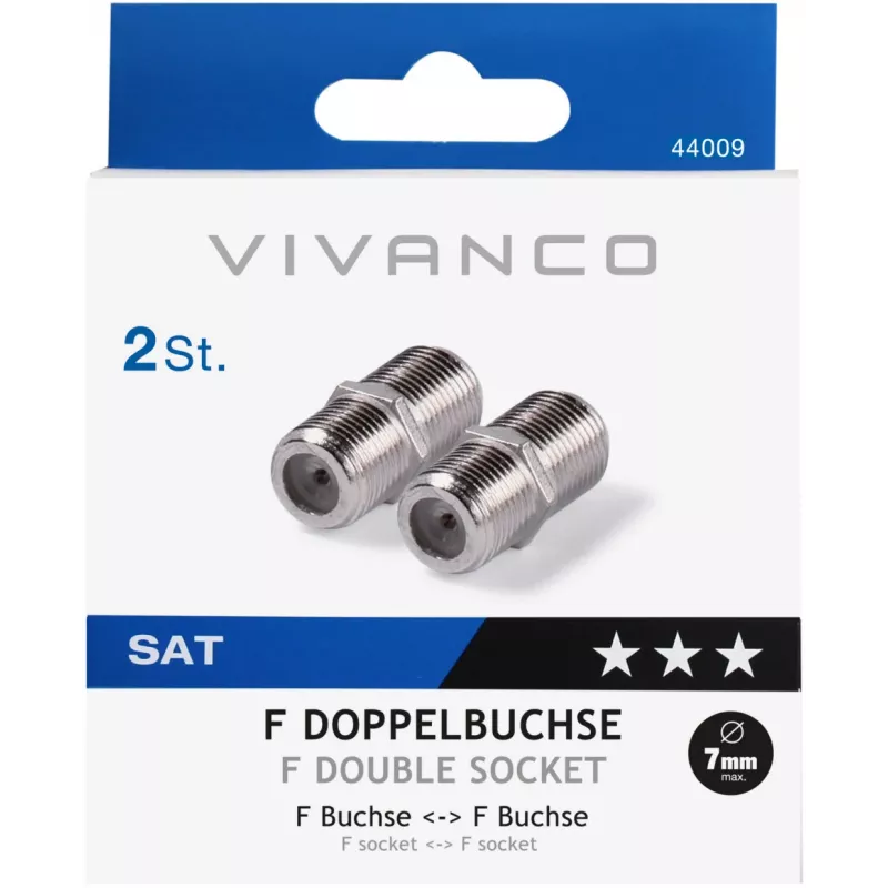 Vivanco conector doble hembra tipo F, 2 unidades (VVSATADAPTMMF)