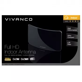 Vivanco VVTVANTMCIRCLE antena de interior para DVB-T/T2 con ganancia de 28 dB, filtro LTE/4G/5G, compatibilidad con DAB/DAB+, negra